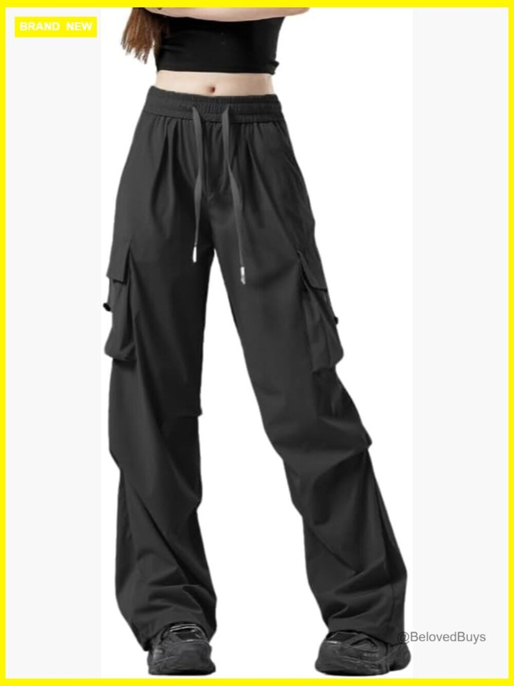 Baggy Cargo Pants High Waist Wide Leg Parachute Joggers Waterproof Streetwear